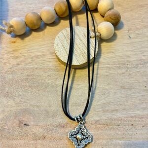 Brighton Presage Black Corded Silver Retired Pendant Short Necklace signed